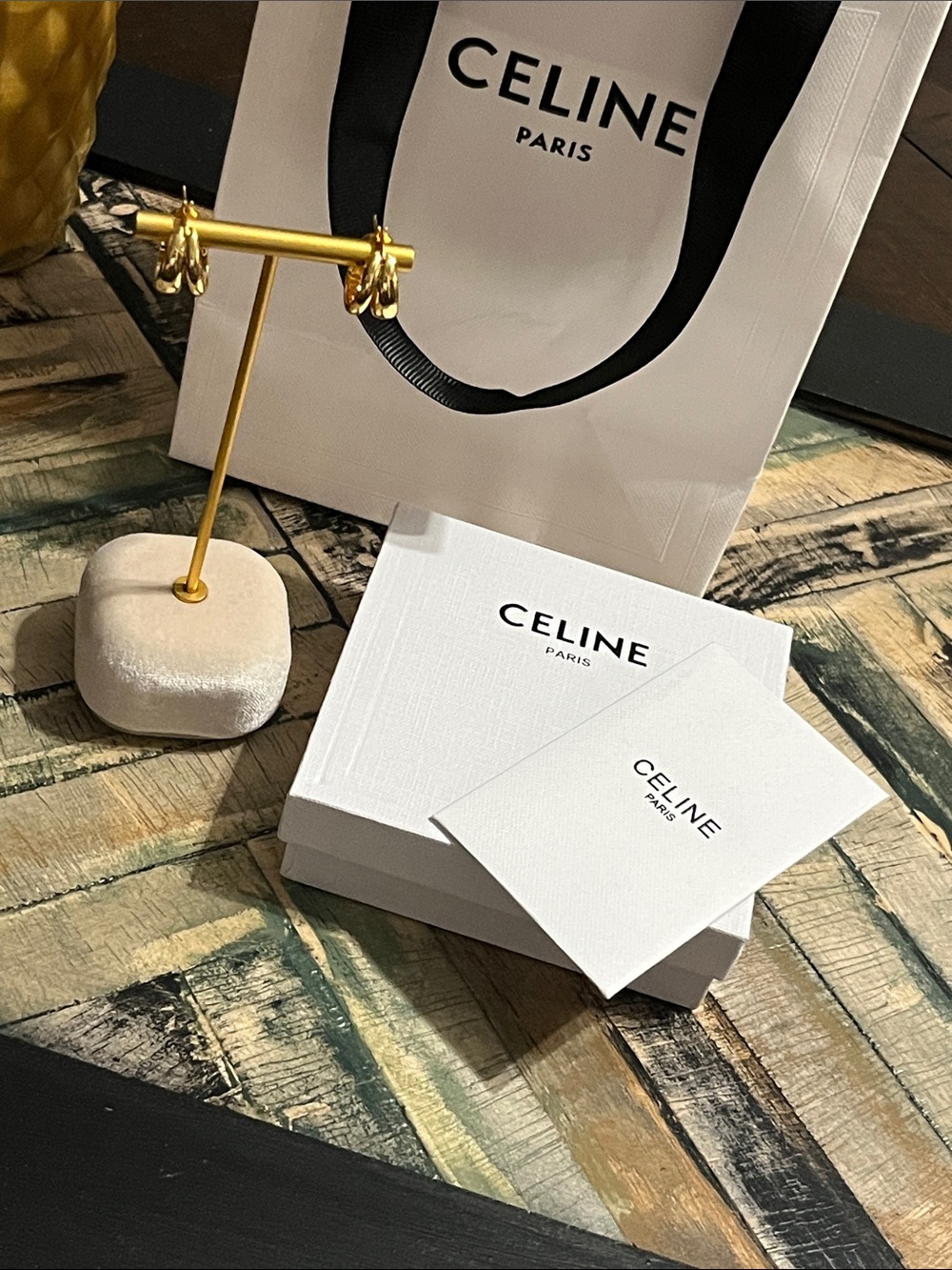 Celine Gold Double Hoop Earrings with Branded Box